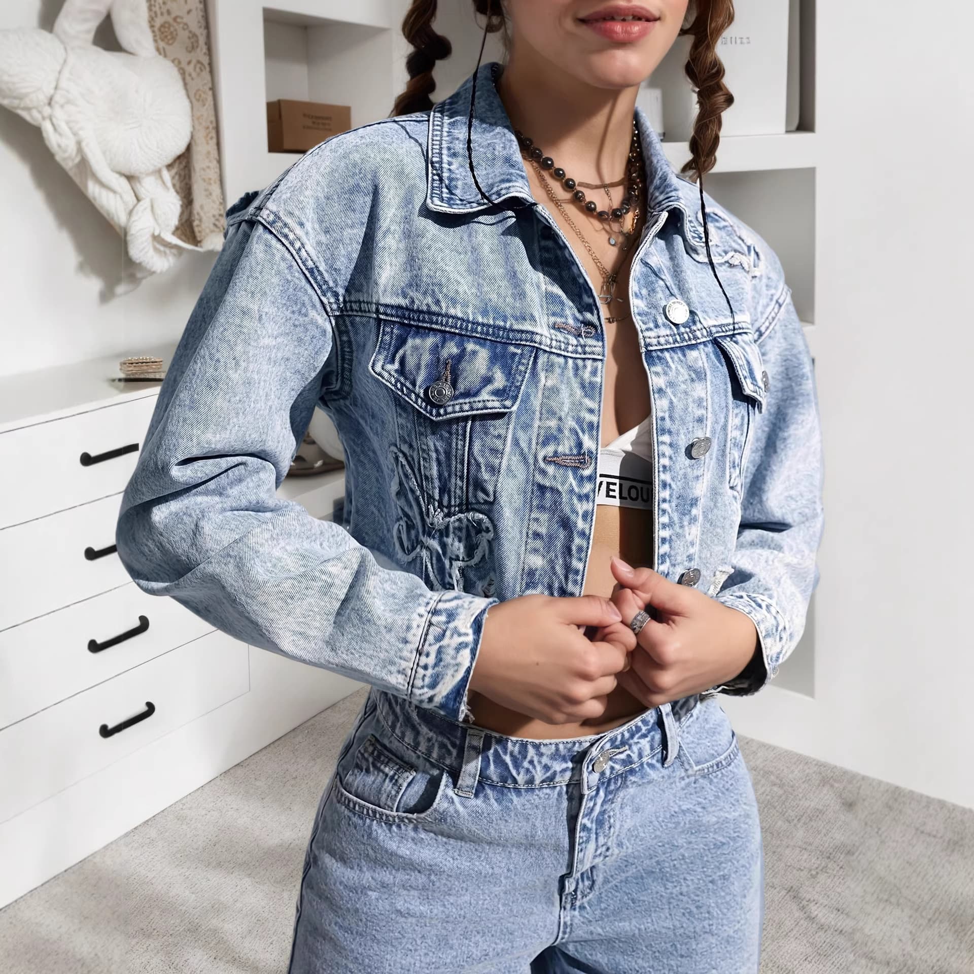 Cross-border popular European and American popular short casual denim jacket for women retro slim slim American jacket in stock