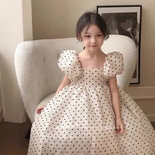 Children's Formal Dress with Puff Sleeves 2026 New Summer Short Sleeve Dress for Birthday Party and Daily Wear Girls' Gown