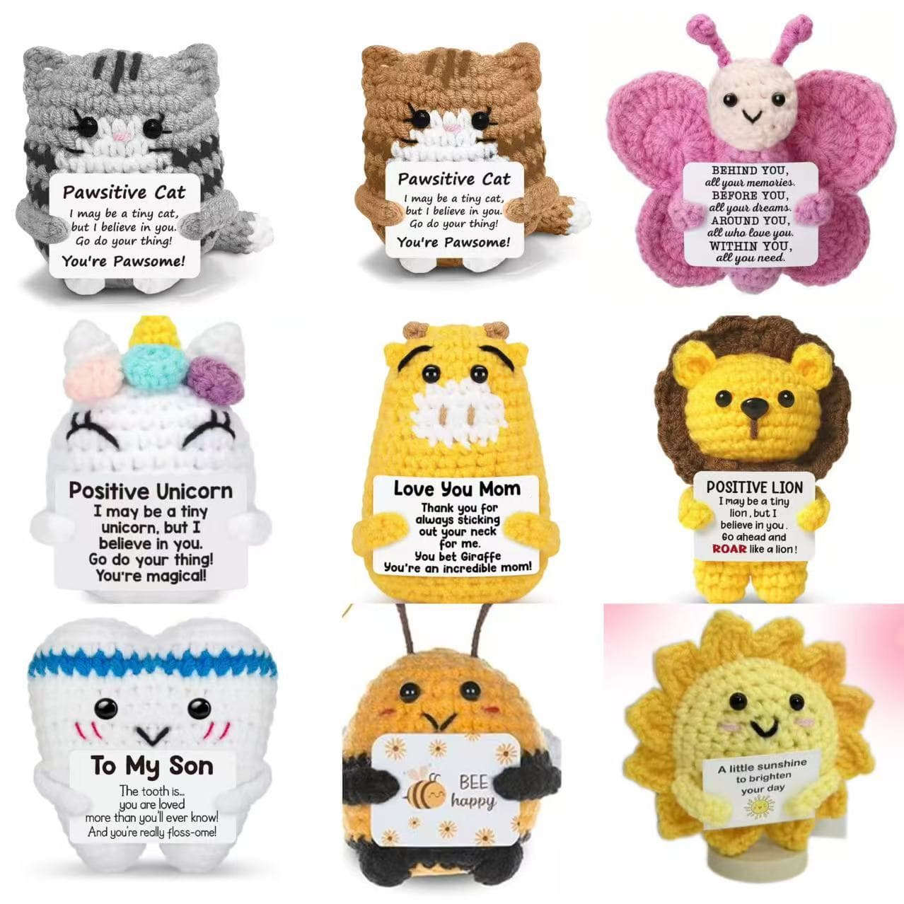 Cross-border Yarn Handmade Crochet New Positive Energy Animal Positive Cat Emoji Handmade Knitted Finished Doll