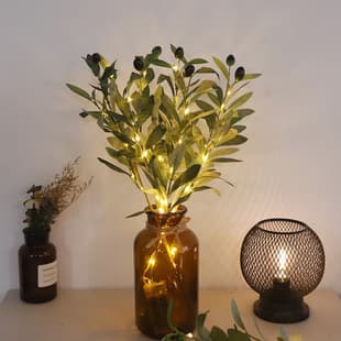 Olive Leaf Branch LED Lights, Artificial Flower Home Decorative Light String, Copper Wire Lights, Wrapped Green Fruit, Ins Decorative Lights