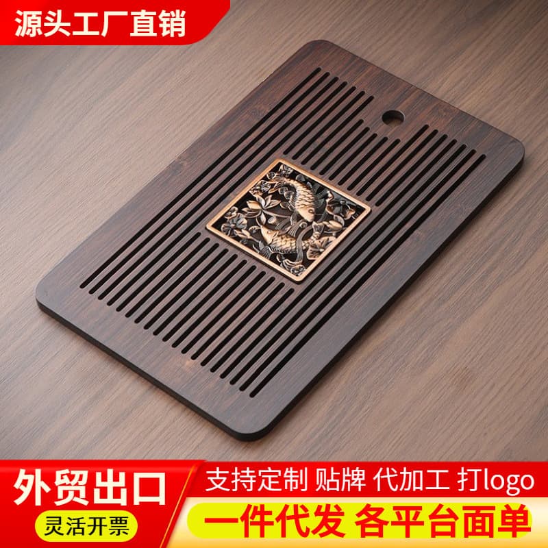 Melamine Panel Tea Tray with Lid, Bamboo Tea Table Drainage and Water Storage Tray, Simple Drainage Bamboo Tea Tray