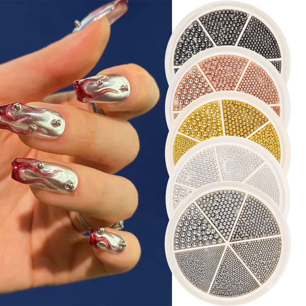 Cross-border hot selling 6 grid disc steel ball nail art jewelry gold and silver multi-size ball nail art DIY small accessories decoration