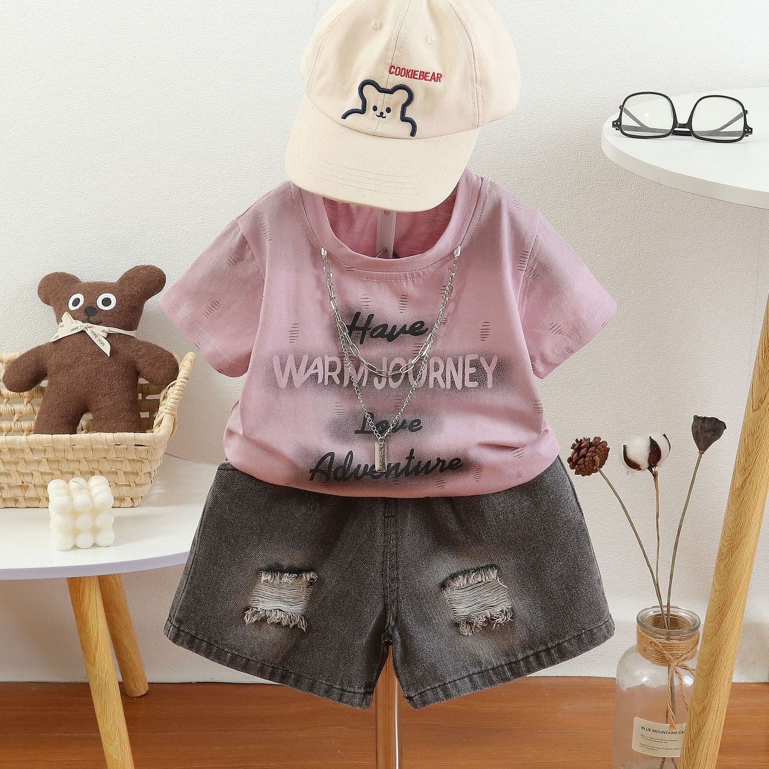 Summer Boys' Cool Outfit Set, New Fashionable Style, Kids Short Sleeve Baby Cool Summer Two-Piece Set