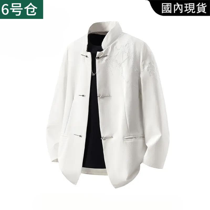 New Chinese-style Stand Collar Zhongshan Jacket for Men, Spring/Autumn Loose Fit, Versatile, Thorn Embroidery, Chinese Retro