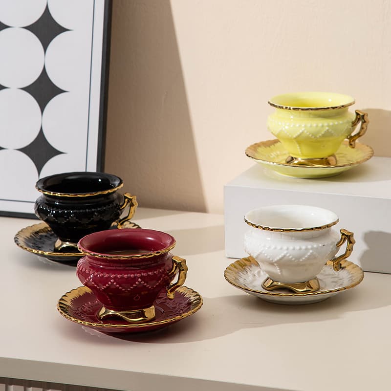 Creative Ceramic Coffee Cup Electroplated Coffee Cup Saucer Set Espresso Cup Home Ceramic Coffee Cup Saucer Export