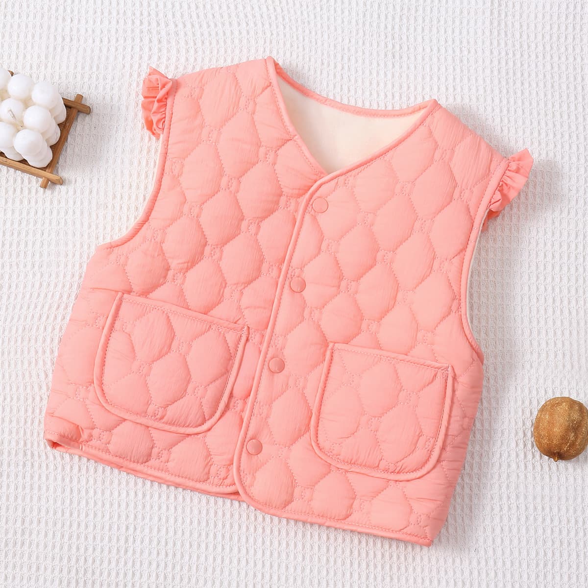Baby Vest Thermal Lined Cotton Padded Vest New Autumn Winter Toddler Kids Short Vest Ruffle Sleeve Shoulder
