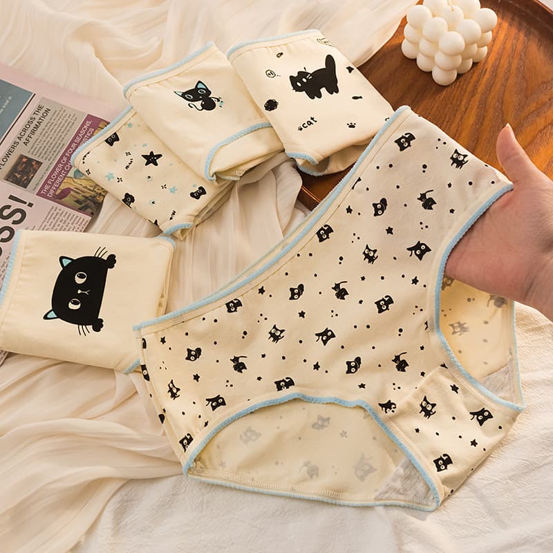 New Cute Black Cat Panties for Women Cotton Student Teen Girls High School Triangle Panties Japanese Cartoon Underwear