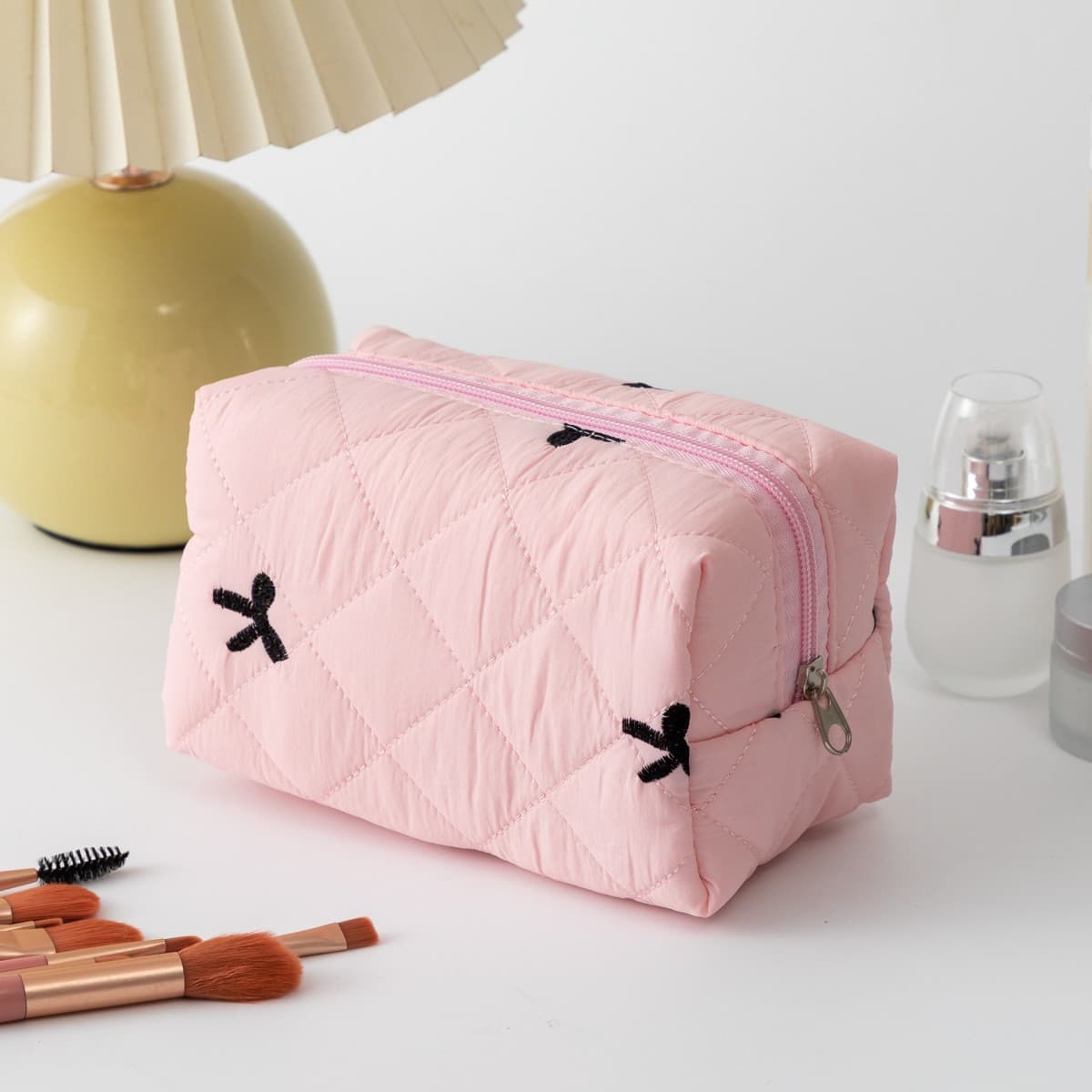 New Floral Quilted Cosmetic Bag Travel Portable Toiletry Bag Women's Large Capacity Lipstick Makeup Organizer