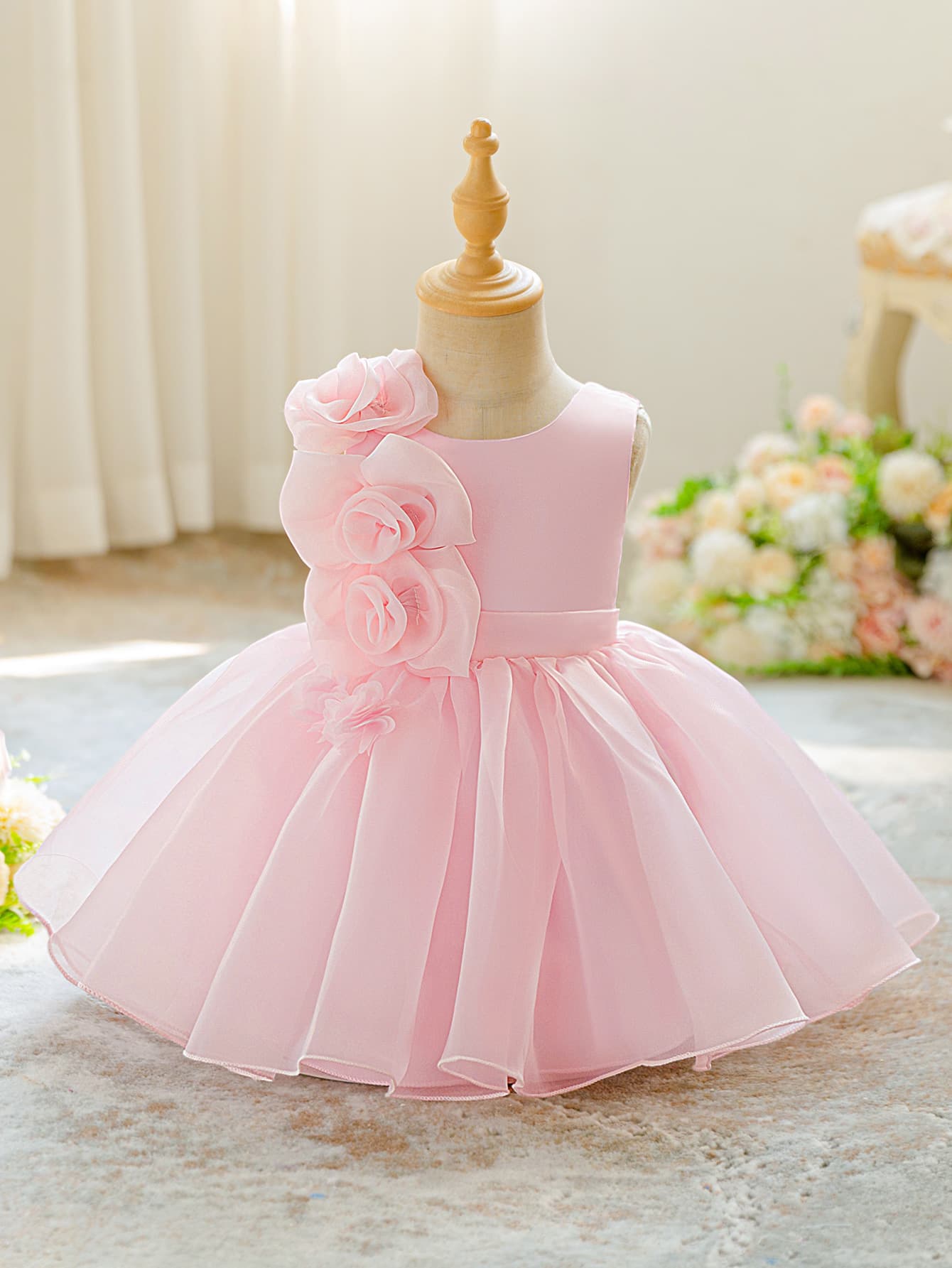 Girls Tulle Puffy Dress First Birthday Gown Princess Dress Flower Little Girl Baby Wedding Party Dress