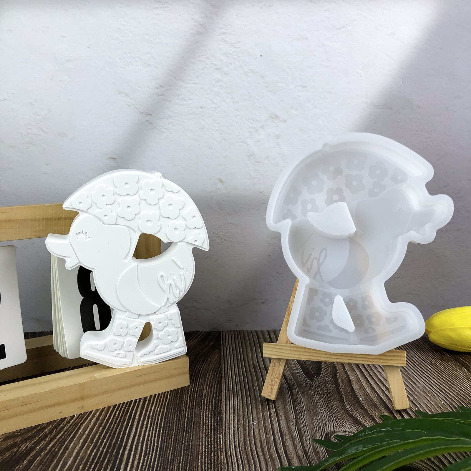 X0847 Umbrella Duck Desktop Decoration Cement Plaster Mold DIY Silicone Mold