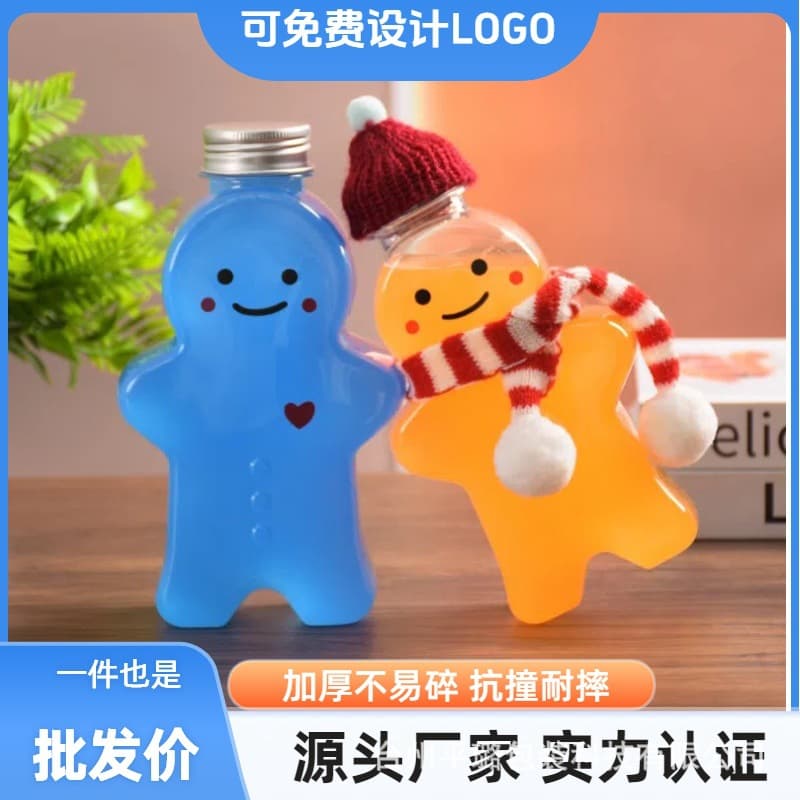 Factory Direct Supply 400ml Viral Same Style Food-grade PET Takeaway Beverage Bottle Milk Tea Cup Gingerbread Man Milk Tea Bottle