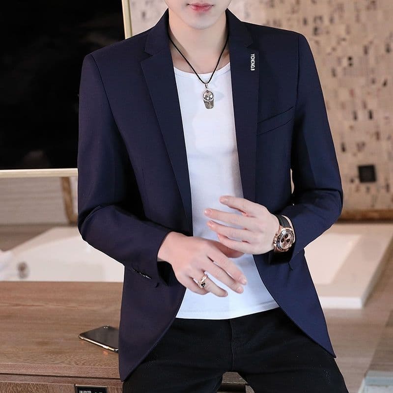 Spring/Autumn Men's Slim Fit Solid Color Suit Jacket, Thin Single Layer, Trendy Handsome Ready Stock