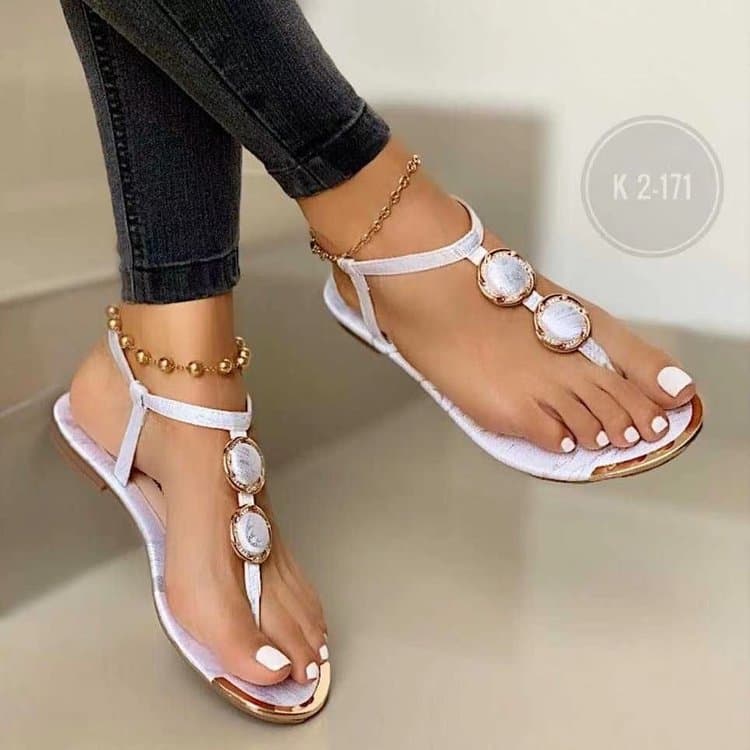 Beaded Women's Shoes for Export 2022 Summer New Casual Flat 40-43 Toe-Post Sandals Large Size Beach Sandals