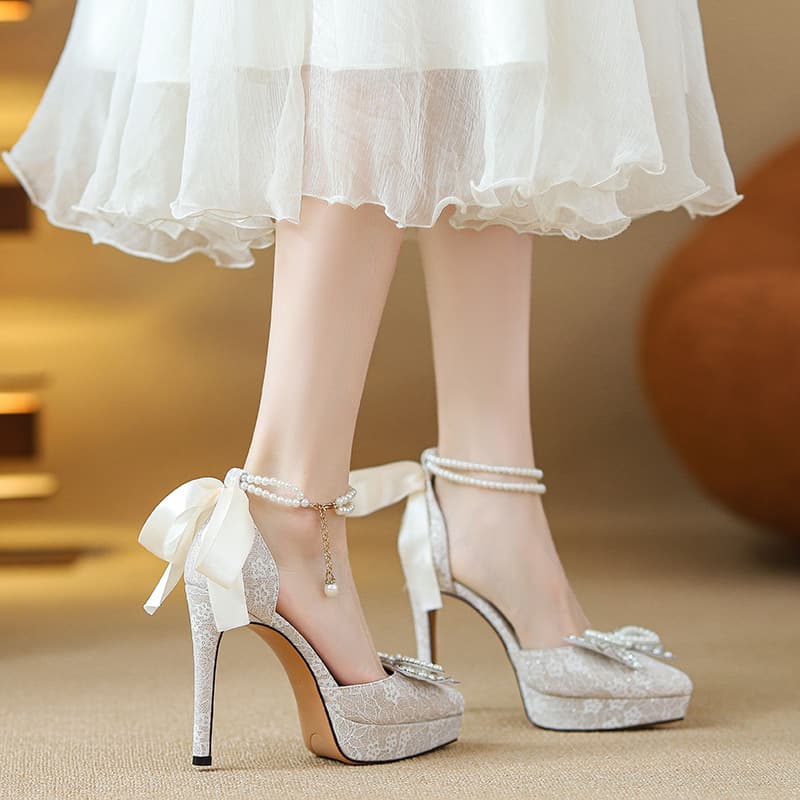 Wedding High Heels with Pearl Chain, Stiletto 12cm Mary Jane Shoes with Platform, Comfortable Single Shoes 2025