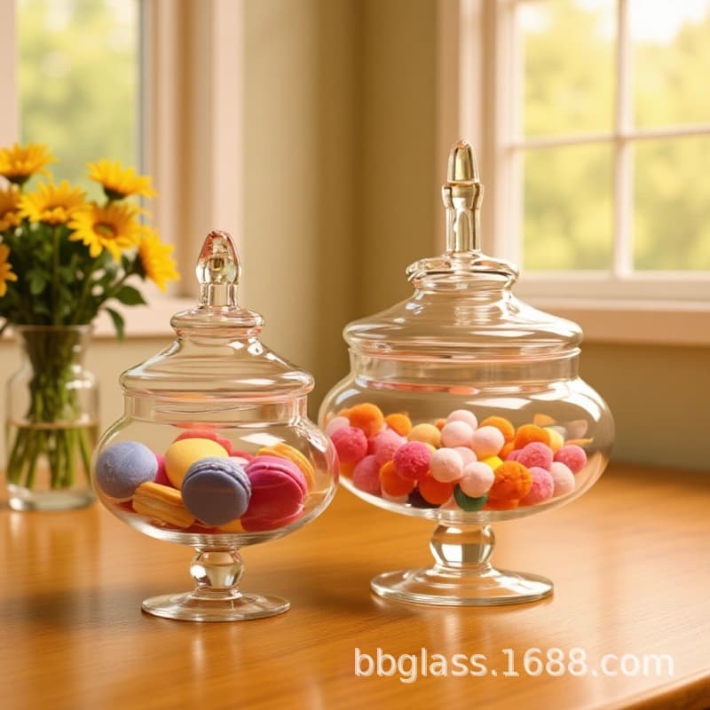 BBGLASS European Style Transparent Glass Candy Jar with Lid, Storage Jar for Banquet Wedding Dessert Table Decoration