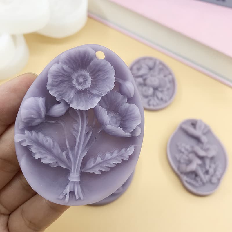 Silicone Mold Morning Glory Poppy Flower Scented Hanging Tag DIY Car Diffuser Plaster Chocolate Mold