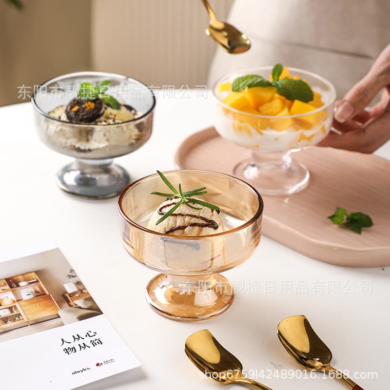 Trendy Ins Ice Cream Cup Glass Stemmed Dessert Cup for Home, Ice Cream Cup, Milkshake Cup, Yogurt Cup, Fruit Cup