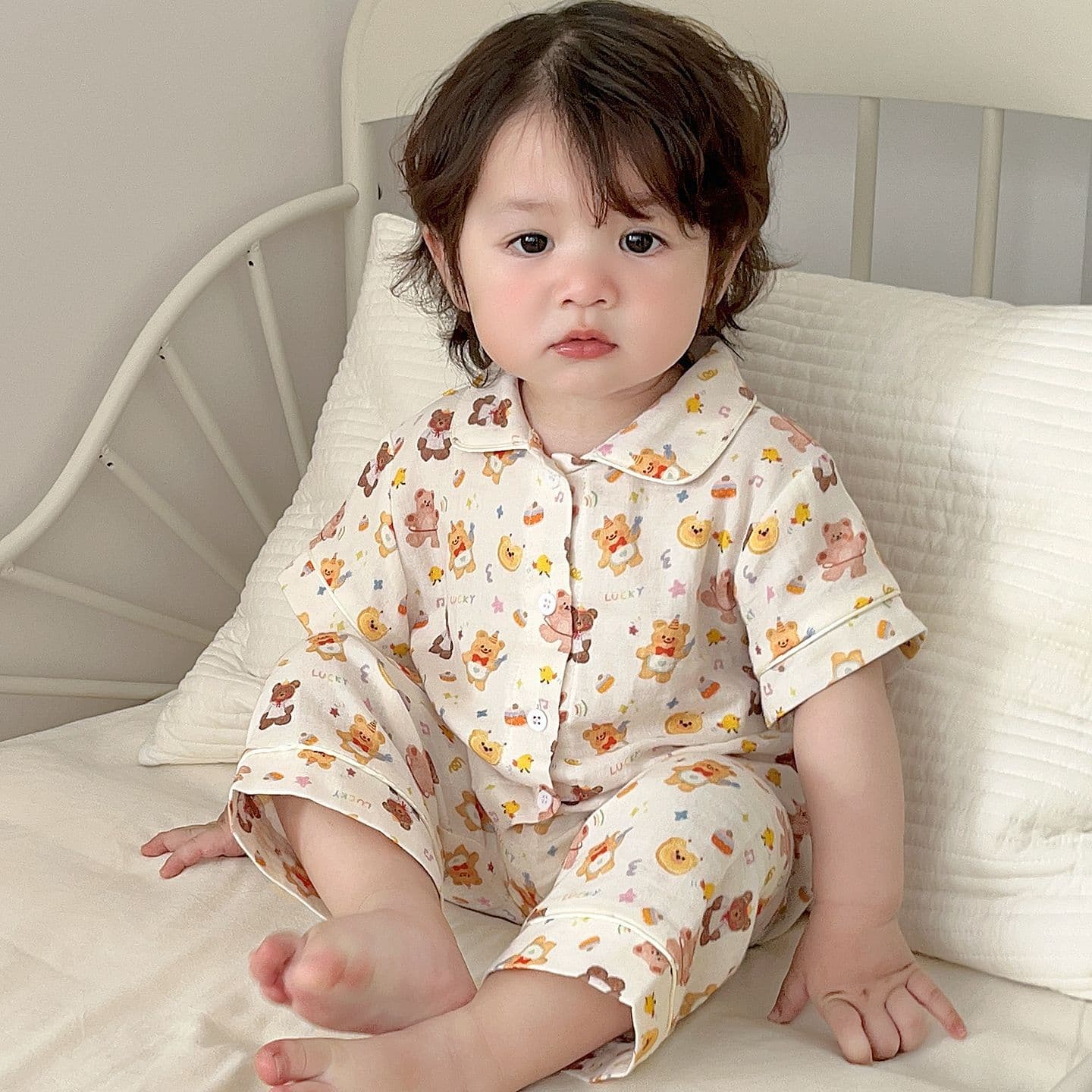 Spring/Summer Children's Pajamas Pure Cotton Double-Layer Gauze Thin Style Boys Girls Homewear Baby Short Sleeve Cardigan Set