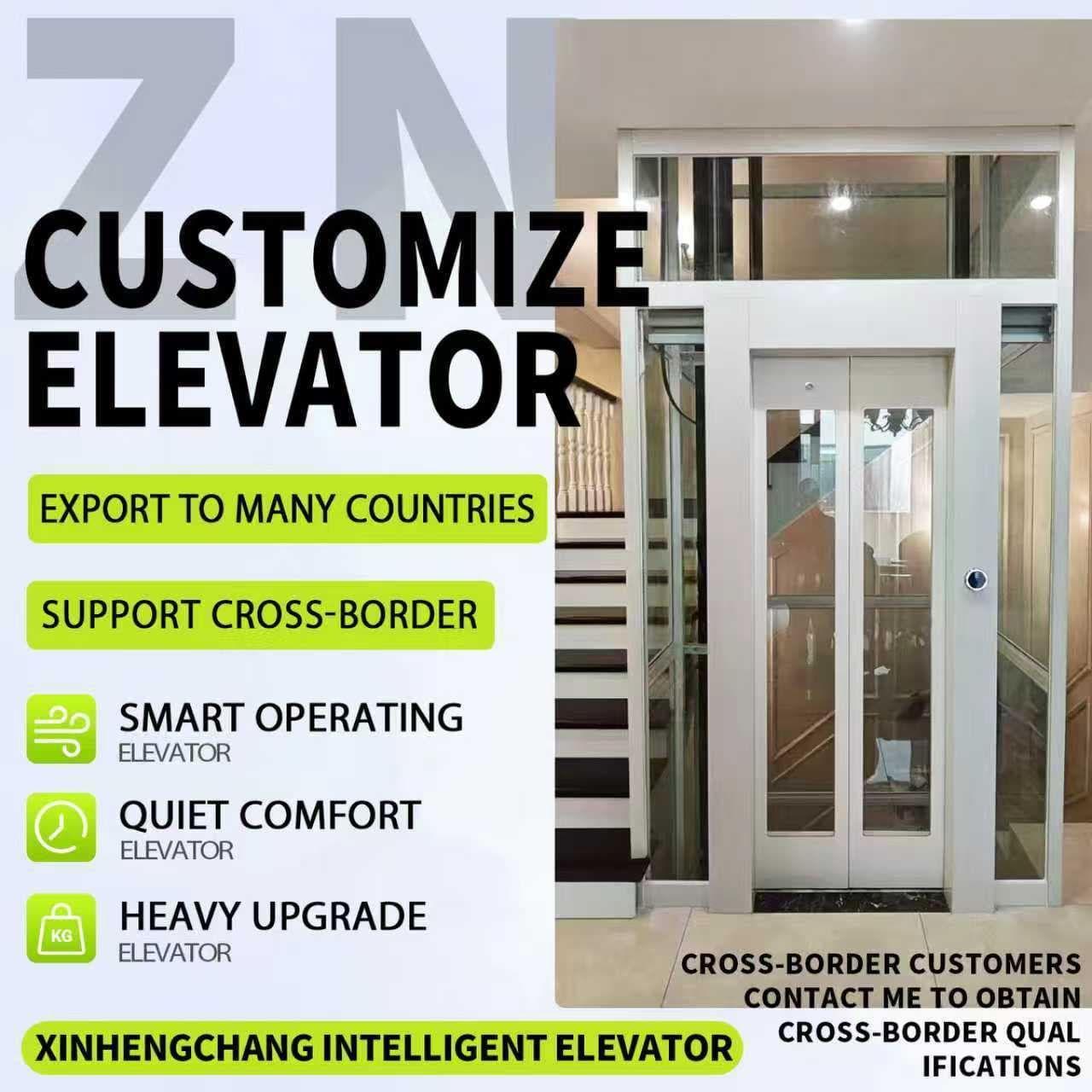 Home elevator, small hydraulic traction elevator for two, three, four, five, or six floors, for self-built houses.