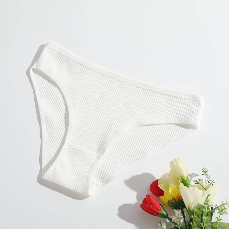 New Cotton Ribbed Women's Triangle Panties Solid Low Waist Comfortable Breathable Double Layer Gusset Teen Underwear Single Piece Sale
