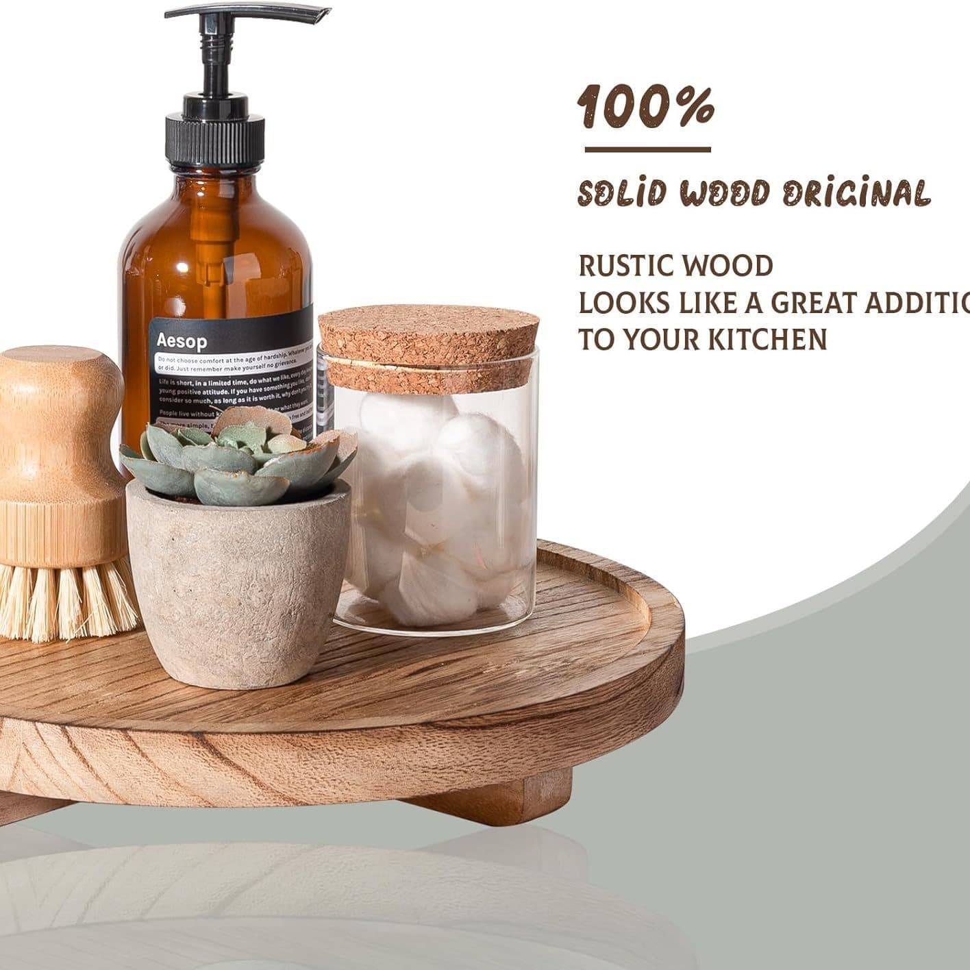 Round Decorative Tray Wooden Bathroom Counter Organizer Farmhouse Kitchen Decor Wooden Base Wholesale Cross-Border