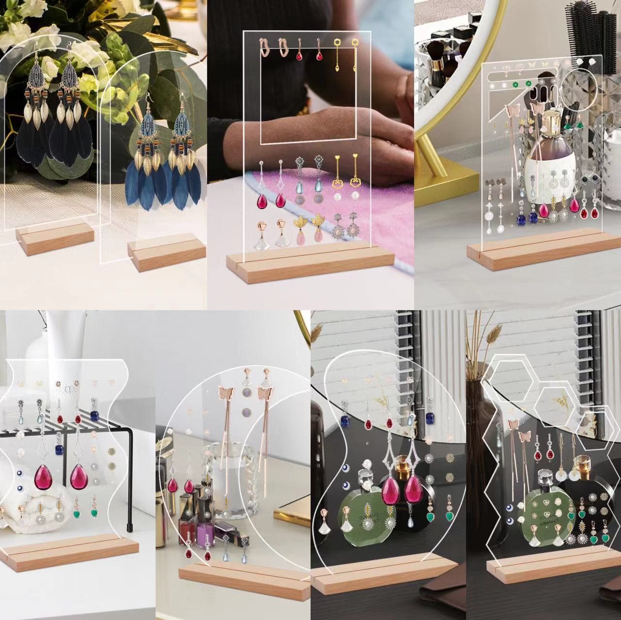 BT067-078 3D Acrylic Jewelry Display Stand Earring Organizer Transparent Decorative Tabletop Display 2mm