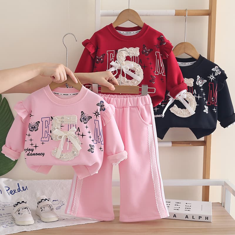 Baby girl 2026 new spring and autumn clothing suit, stylish girl digital sweatshirt long-sleeved two-piece set, autumn clothing trend