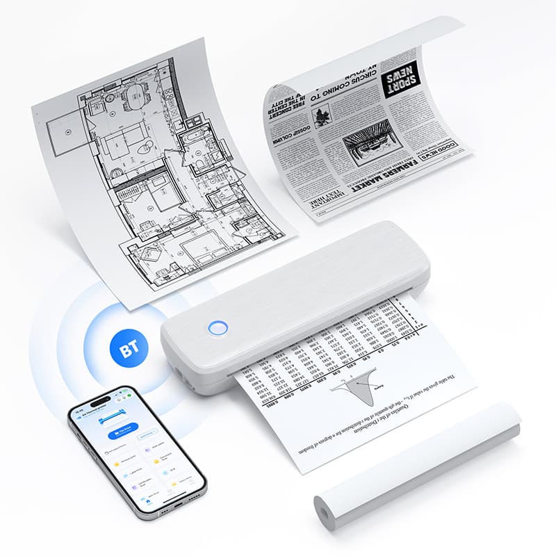 Portable Mini Inkless Bluetooth Wireless Office Printer A4 High Definition Thermal Paper Printer for Home Use with Embedded Battery