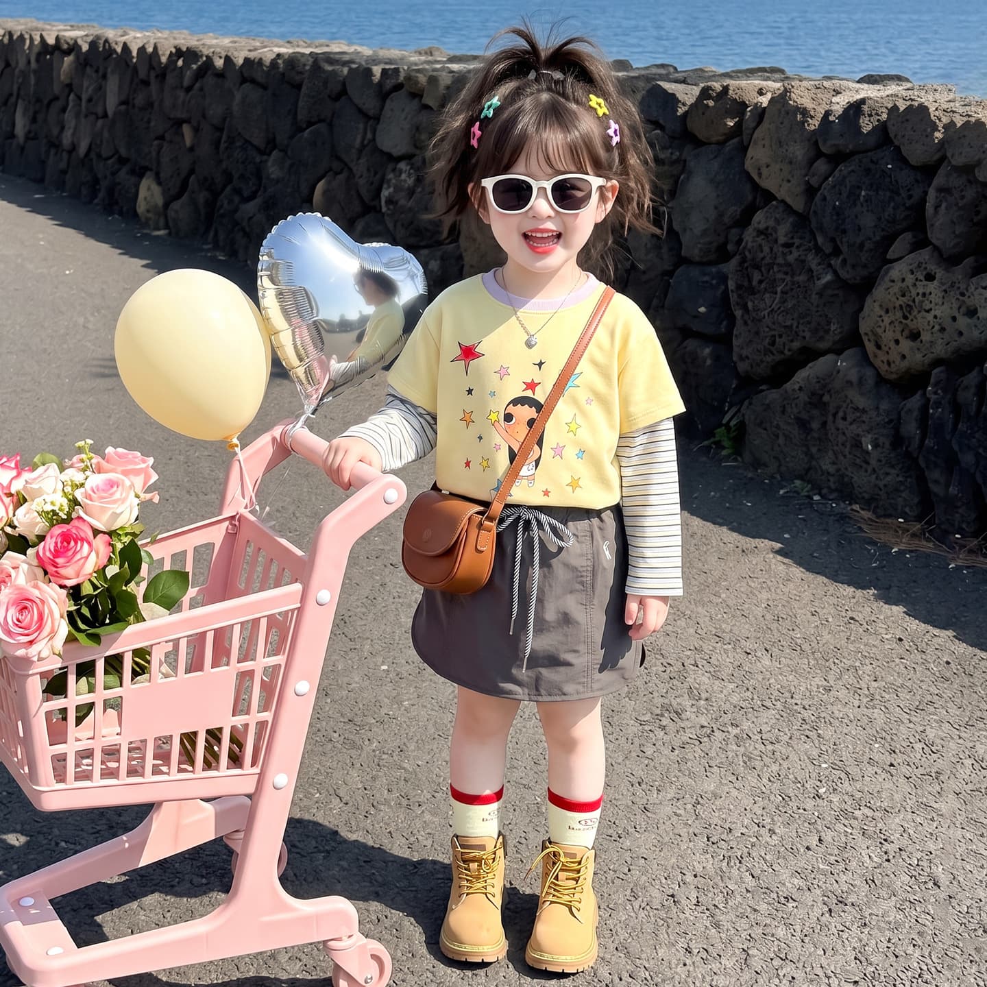 Girls long-sleeved T-shirt fake two pieces 2026 new style girl baby super good-looking top T children's autumn fashionable autumn clothing