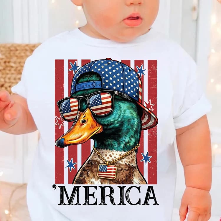 USA 250th Anniversary Kids Shirt, Funny Mallard Duck Boys T-Shirt, Patriotic July 4th T-Shirt