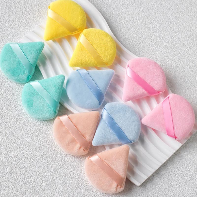 New Triangular Loose Powder Puff Double-Sided Short Velvet Makeup Powder Candy Color Fan-Shaped Powder-Free Loose Powder Puff