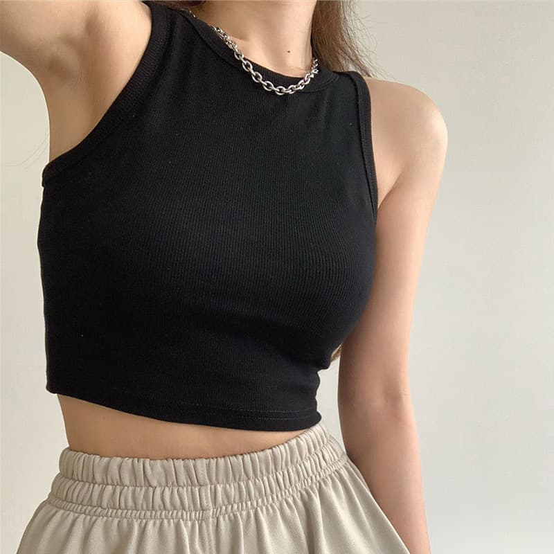 Black Racerback Camisole Tank Top Women Ribbed Cropped Yoga Top for Layering Under Shirts Blazers