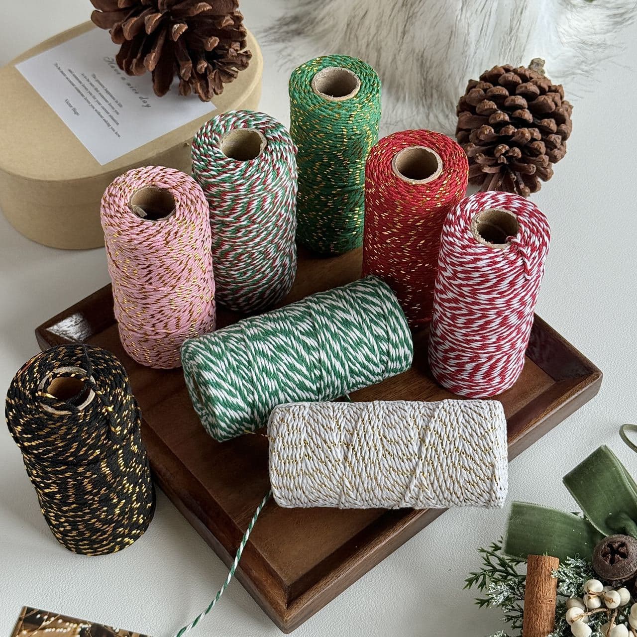 2mm Christmas DIY colorful two-tone cotton braided ribbon birthday gift box tag tie hemp weave