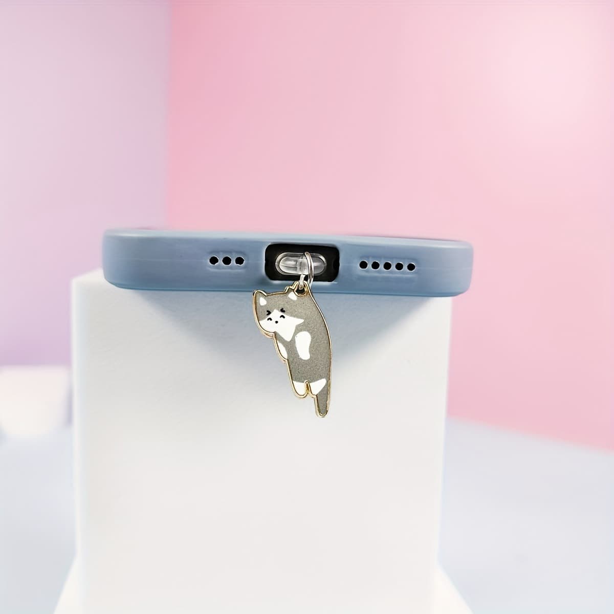 Cute Printed Kitten Alloy Oil-Drop Phone Dust Plug Pendant Keychain DIY Couple Phone Accessory
