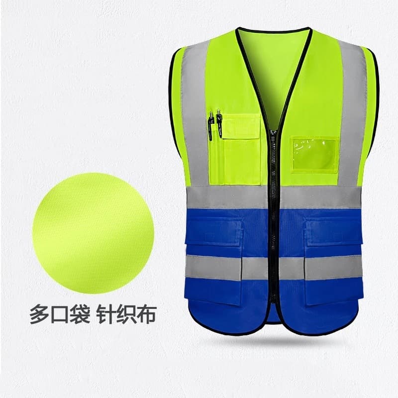 Construction Reflective Vest Workwear for Security, Sanitation, and Designated Driver, Multi-Pocket Safety Reflective Vest, Customizable Printing