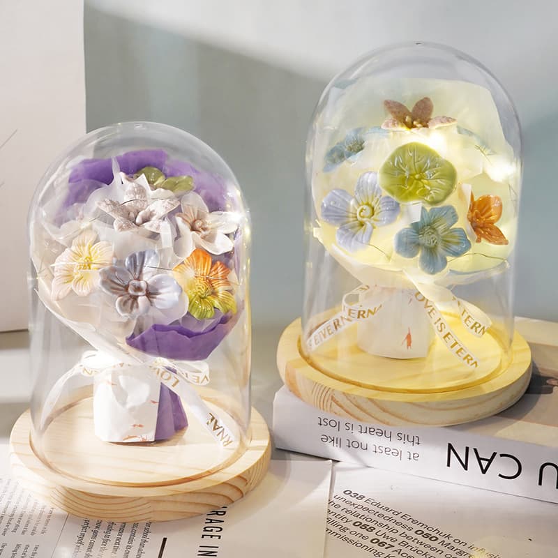 Qixi Valentine's Day Ceramic Simulation Flower Bouquet Birthday Gift for Girlfriend Wife Acrylic Creative Practical Desktop Decoration Graduation Season