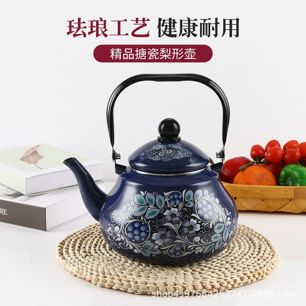 In Stock Enamel Kettle Cold Water Pitcher Blue White Pink Beige Pear-Shaped Pot Color Box Packaging Compatible with Induction Cooker and Gas Stove