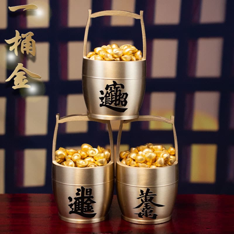 Brass "Barrel of Gold" Ornament, Large Bucket Desktop Decor for Office/Living Room, Creative Craft Wholesale