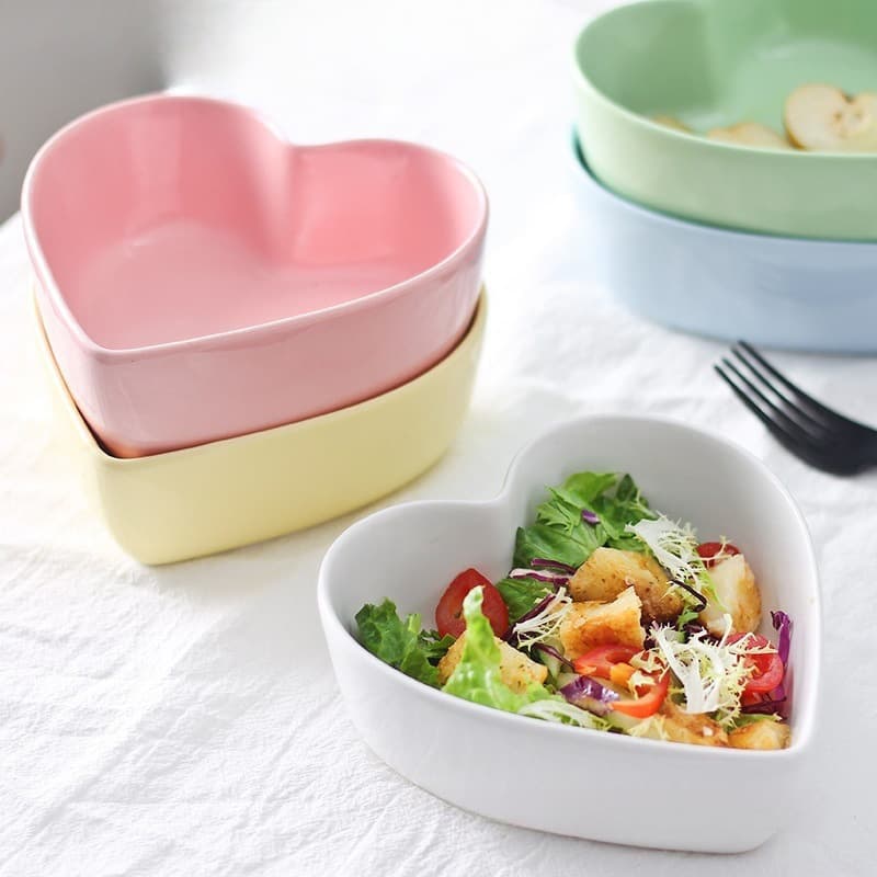 Baking Bowl Oven Snack Cute Dessert Steamed Egg Bowl Candy Color Ceramic Bowl Salad Bowl Cake Heart Bowl Heart-Shaped