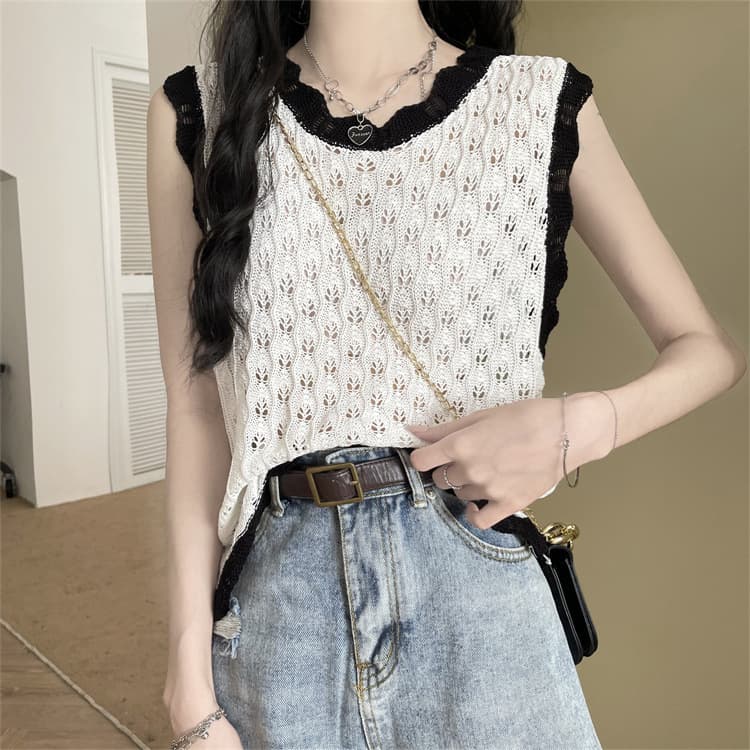 Versatile Knitted Vest Camisole for Women with a Unique Design, Summer Inner Wear, Chic Crochet Hollow Sleeveless T-Shirt Top for Outerwear