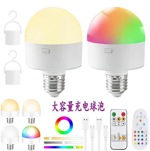 Rechargeable Battery-Powered Light Bulb RGB Remote Control Wireless Detachable Globe Bulb Non-Hardwired Wall Lamp Table Lamp Light Source