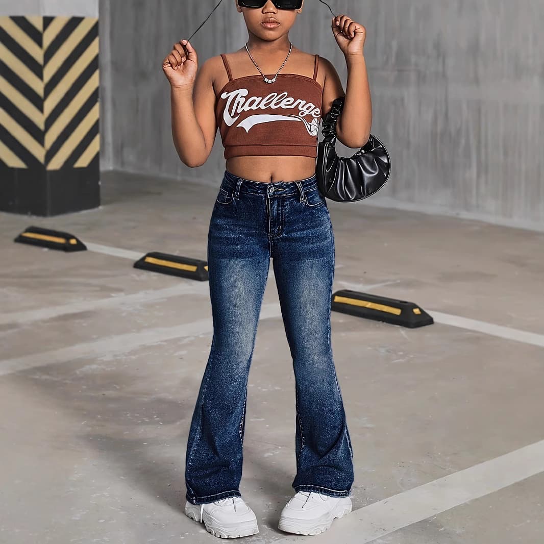 Cross-Border Exclusive for Europe/US Amazon Teen Girls Fashion New Elastic Flared Jeans Trend Brand High-Waist
