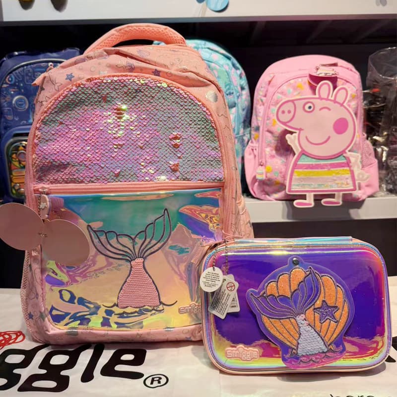 Australia Smiggle School Backpack for Primary School Students, Cartoon Mermaid Double Shoulder Bag, Children's Multifunctional Backpack, Casual Bag