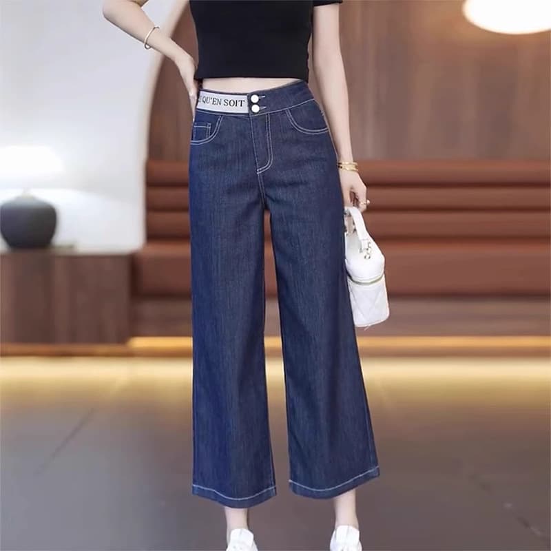Plus Size Jeans 100.00kg Women's Summer Thin Chubby Girl Loose High Waist Slimming Stretch Cropped Straight Wide Leg Pants
