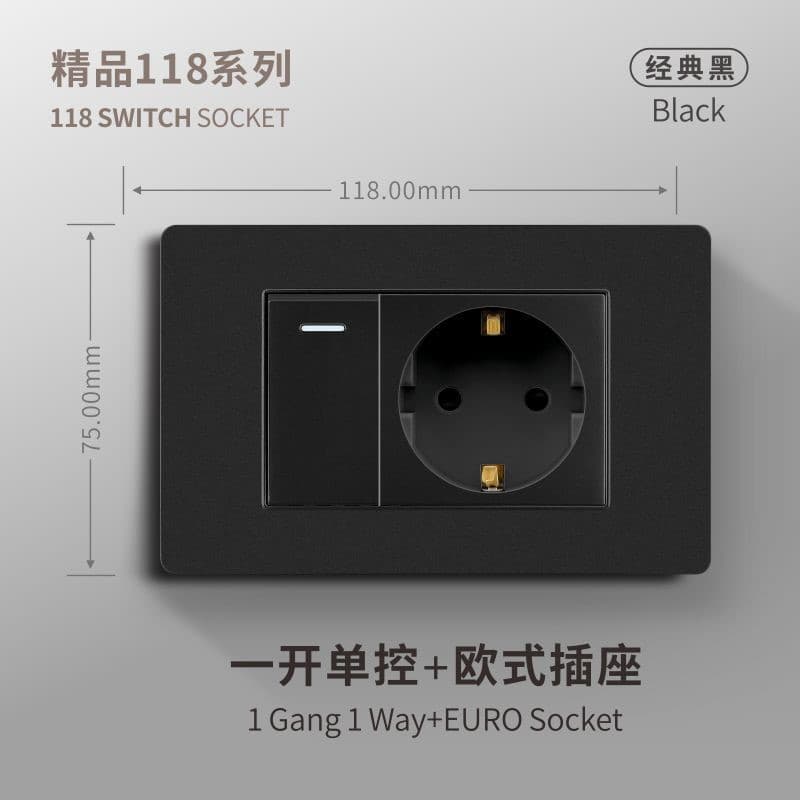 118 Type Thai US Standard Socket Panel Switch European Italian British Standard 6-Outlet USB Wall Black Brazilian 3-Outlet