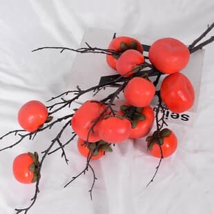 Artificial 7-Piece Persimmon Set, Artificial Fruit Home Decoration Hotel Living Room Ornament Red Persimmon Artificial Flower Fake Flower