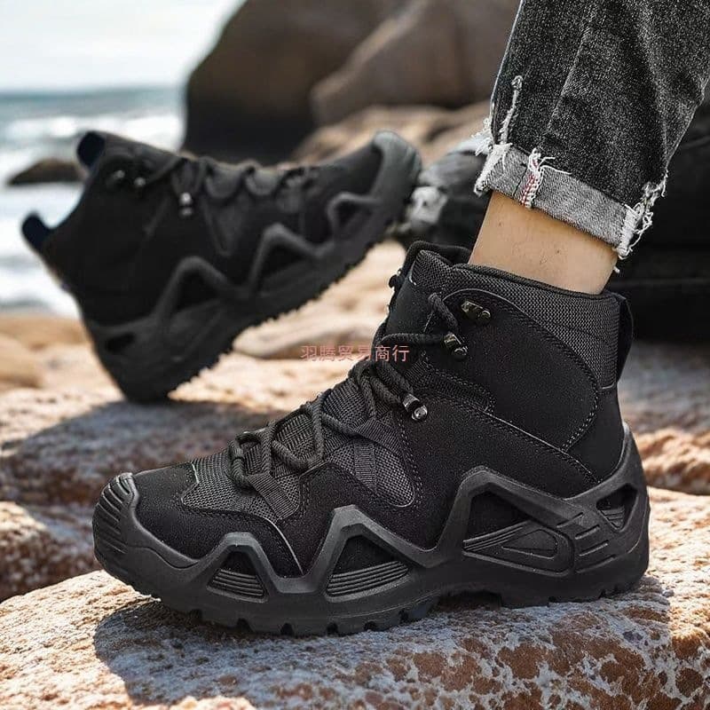 Men's high-top Martin boots for work, outdoor training, hiking, trekking, workwear, breathable desert combat boots, safety shoes for construction sites