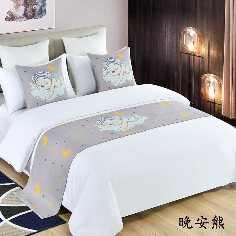 Cartoon Style Hotel Homestay Bed Throw, Children's Theme Family Room Exclusive Bed Runner and Cushion Cover, Geometric Abstract Pattern