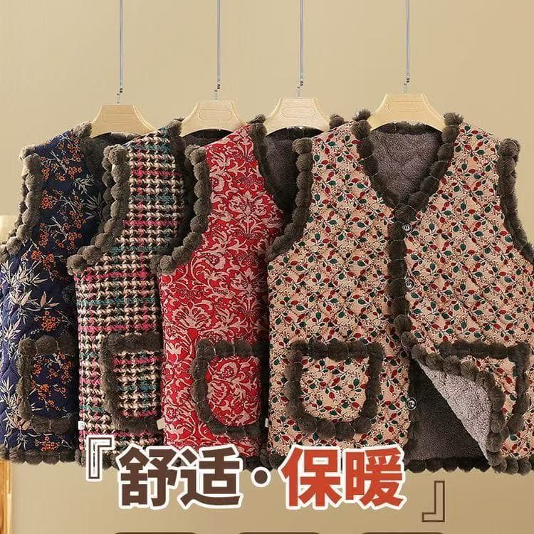 Thickened women's autumn and winter fleece lined vest casual age-reducing middle-aged and elderly women mother vest waistcoat outerwear