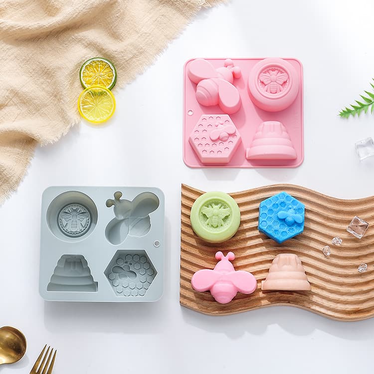 Spot 4-connected honeycomb bee-shaped silicone mold baking tool baking tray handmade soap cake mold glue mold